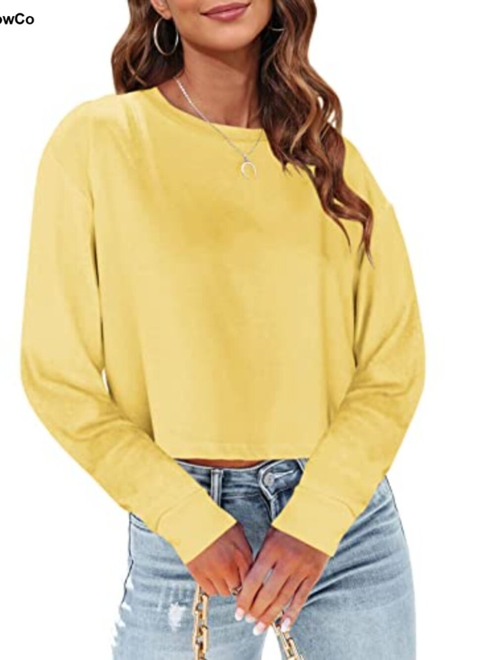 Women's Long Sleeve Crop Top Oversized Drop Shoulder T-Shirt Cotton Blend